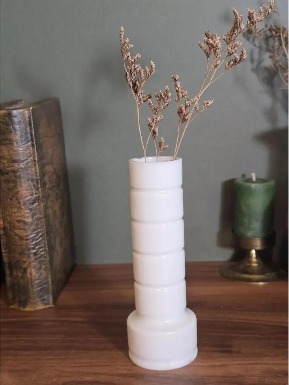 Vintage White Milk Glass Bamboo Vase